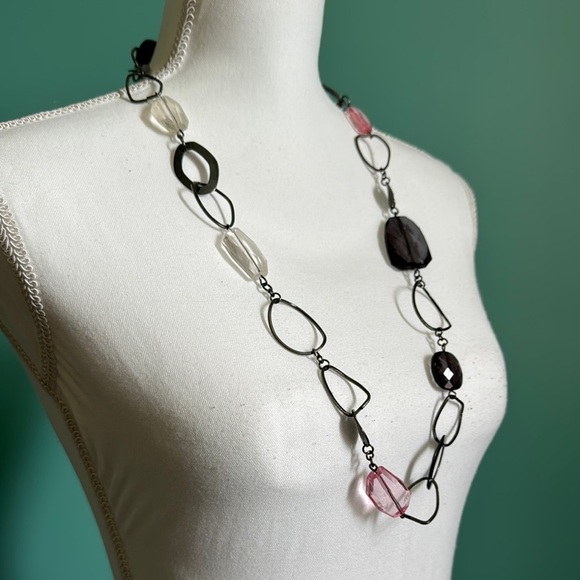 Artistic Black and Pink Asymmetrical Necklace - Picture 2 of 4